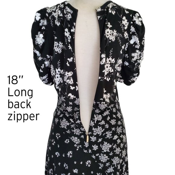 Embroidered Botanical-Print Dress BW Midi Classic Dark Romantic Wedding Guest - Picture 8 of 16